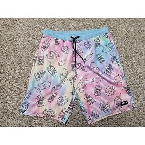 The Simpsons HOMER SIMPSON Swim Trunks Adult Large PINK BLUE TIE DYE NEFF Shorts